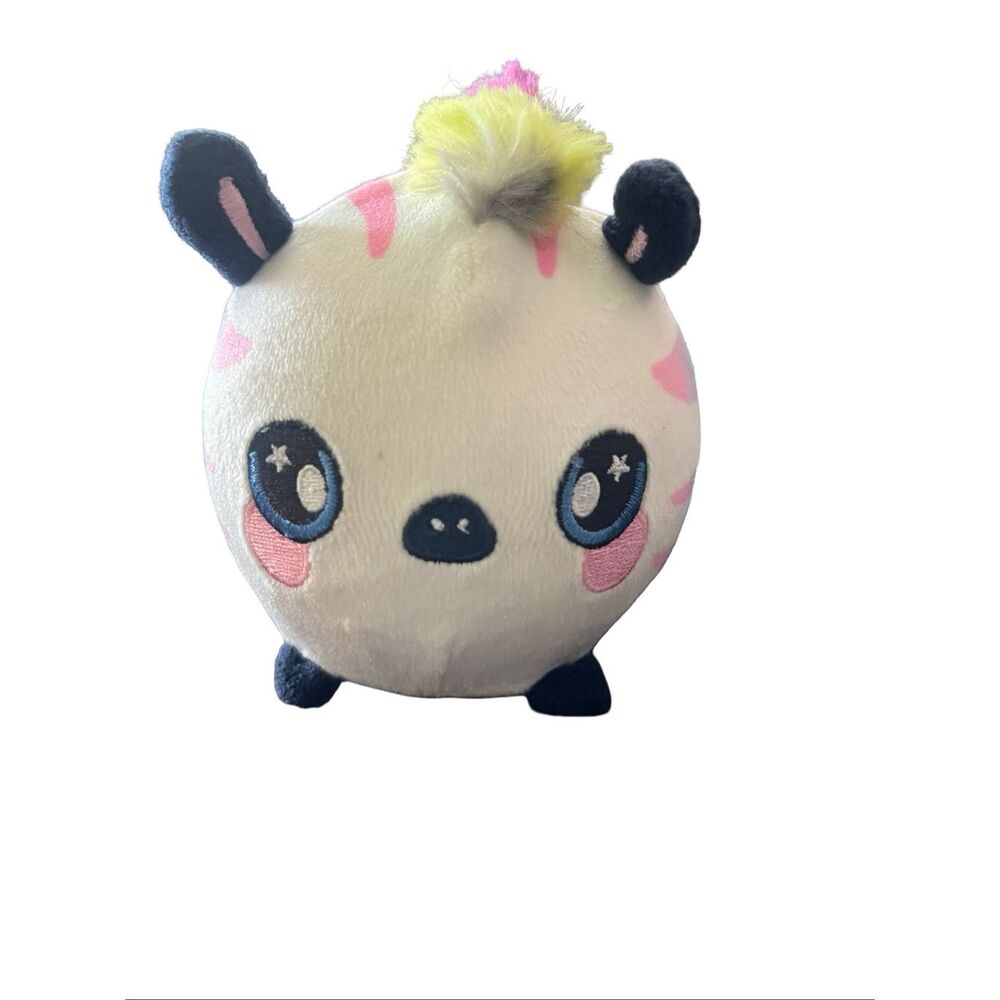 Squeezamals White Pink Black Series 2 Zachry Zebra Plush Round Stuffed Animal